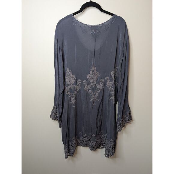 Johnny Was ROBIN Dark Gray Embroidered Floral Oversized Tunic Top Dress Sz L - Picture 7 of 11